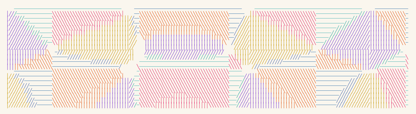 A whole mesh of slanted strokes following the angle of a field, forming undulating bands